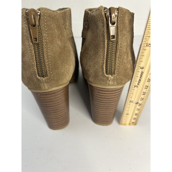 Moda Spana Uma Khaki Suede Wedge Heel Perforated Ankle Peep Toe Boot Women's 6.5 - Picture 8 of 9